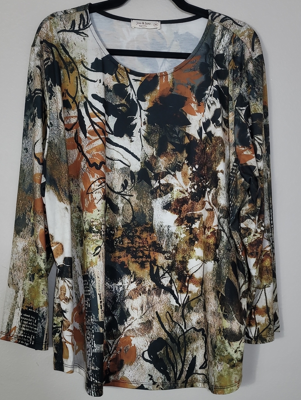 Jess & Jane Nostalgia Leaf Print Tunic Top Size 2X Art Fall Cozy